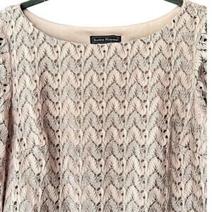 jessica howard cocktail dress size 12 beige long sleeve lace and metallic thread